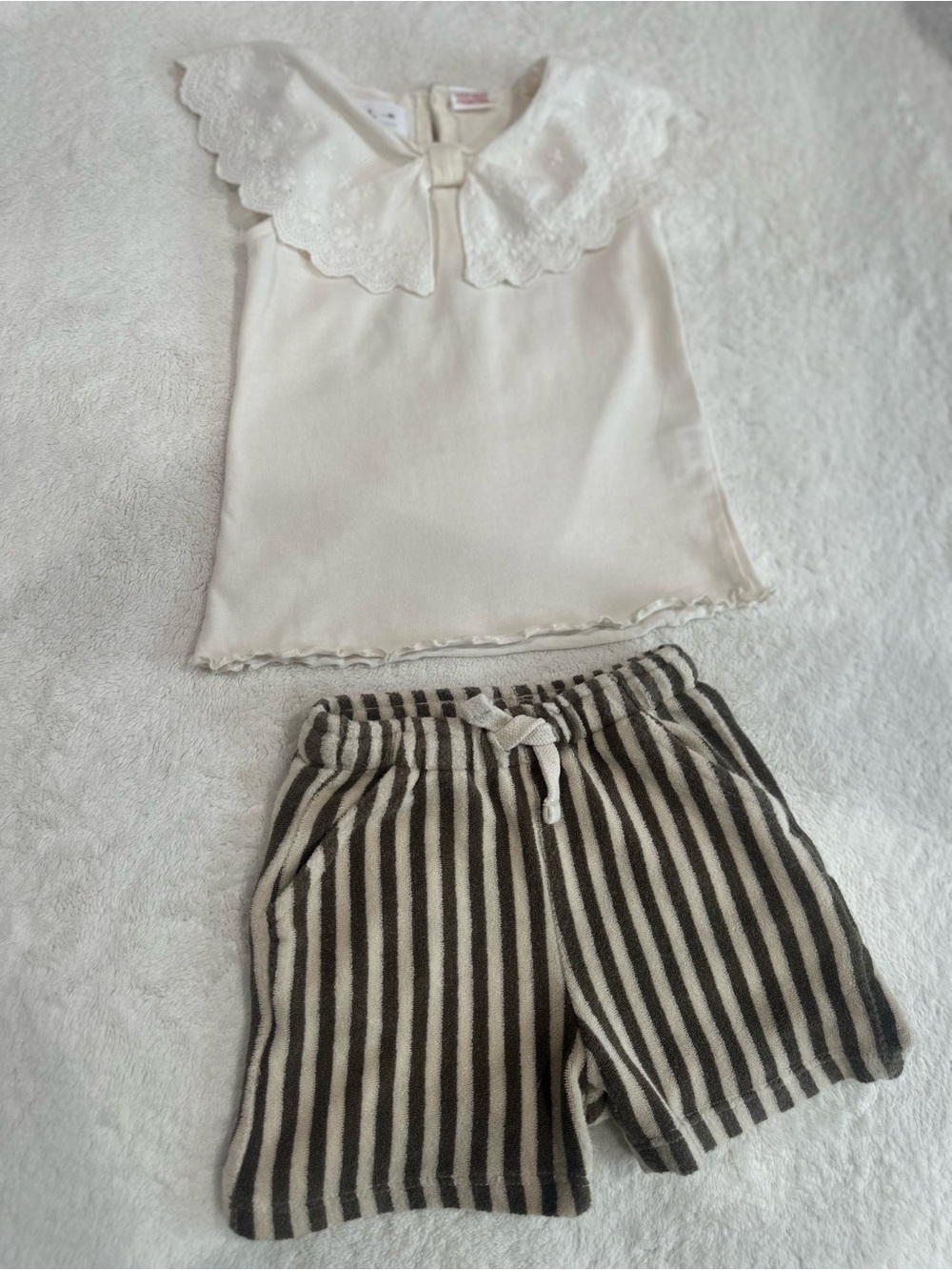 Zara bundle Cream Eyelet Collar Tank with Black & Cream Striped Knit Shorts